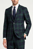 Dark Green 3 Piece Plaid Notched Lapel Single Breasted Men's Prom Suits