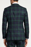 Dark Green 3 Piece Plaid Notched Lapel Single Breasted Men's Prom Suits