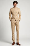 Khaki Mandarin Collar Double Breasted 2 Piece Men's Prom Suits