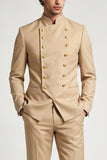Khaki Mandarin Collar Double Breasted 2 Piece Men's Prom Suits