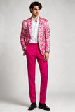 2 Piece Fuchsia Notch Lapel Single Breasted Printed Men's Prom Suits