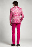 2 Piece Fuchsia Notch Lapel Single Breasted Printed Men's Prom Suits
