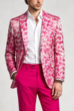2 Piece Fuchsia Notch Lapel Single Breasted Printed Men's Prom Suits