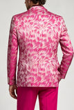 2 Piece Fuchsia Notch Lapel Single Breasted Printed Men's Prom Suits