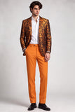 2 Piece Fuchsia Notch Lapel Single Breasted Printed Men's Prom Suits