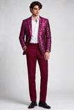2 Piece Fuchsia Notch Lapel Single Breasted Printed Men's Prom Suits