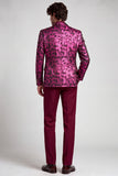 2 Piece Fuchsia Notch Lapel Single Breasted Printed Men's Prom Suits