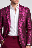 2 Piece Fuchsia Notch Lapel Single Breasted Printed Men's Prom Suits