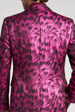 2 Piece Fuchsia Notch Lapel Single Breasted Printed Men's Prom Suits