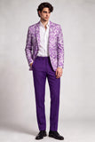 2 Piece Fuchsia Notch Lapel Single Breasted Printed Men's Prom Suits