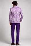2 Piece Fuchsia Notch Lapel Single Breasted Printed Men's Prom Suits