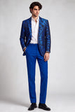 2 Piece Fuchsia Notch Lapel Single Breasted Printed Men's Prom Suits