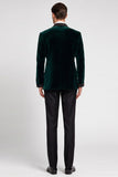 Dark Green Velvet Satin Shawl Lapel Single Breasted 2 Piece Men's Prom Suits