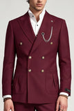 Burgundy Peak Lapel Double Breasted 2 Piece Men's Prom Suits