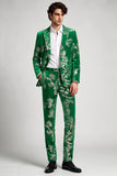 2 Piece Floral Sequins Peak Lapel Green Men's Prom Suits