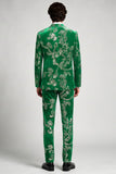 2 Piece Floral Sequins Peak Lapel Green Men's Prom Suits