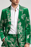 2 Piece Floral Sequins Peak Lapel Green Men's Prom Suits