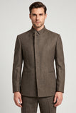 Stand Collar Brown Slim Fit Men's Prom Blazer