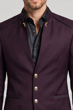 Claret Single Breasted Stand Collar Men's Prom Blazer
