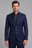 Claret Single Breasted Stand Collar Men's Prom Blazer
