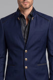 Claret Single Breasted Stand Collar Men's Prom Blazer