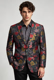 Black and Red Flower Single Breasted Notch Lapel Men's Prom Blazer
