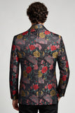 Black and Red Flower Single Breasted Notch Lapel Men's Prom Blazer
