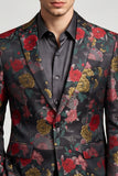 Black and Red Flower Single Breasted Notch Lapel Men's Prom Blazer