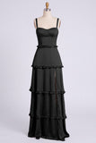 Dusty Sage A-Line Sweetheart Tiered Chiffon Long Bridesmaid Dress with Slit
