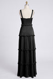 Dusty Sage A-Line Sweetheart Tiered Chiffon Long Bridesmaid Dress with Slit