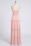 Dusty Sage A-Line Sweetheart Tiered Chiffon Long Bridesmaid Dress with Slit
