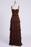 Dusty Sage A-Line Sweetheart Tiered Chiffon Long Bridesmaid Dress with Slit