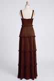 Dusty Sage A-Line Sweetheart Tiered Chiffon Long Bridesmaid Dress with Slit