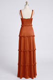 Dusty Sage A-Line Sweetheart Tiered Chiffon Long Bridesmaid Dress with Slit