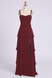 Dusty Sage A-Line Sweetheart Tiered Chiffon Long Bridesmaid Dress with Slit
