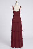 Dusty Sage A-Line Sweetheart Tiered Chiffon Long Bridesmaid Dress with Slit