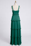 Dusty Sage A-Line Sweetheart Tiered Chiffon Long Bridesmaid Dress with Slit