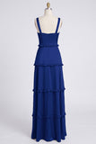 Dusty Sage A-Line Sweetheart Tiered Chiffon Long Bridesmaid Dress with Slit