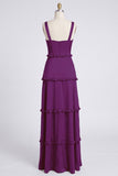 Dusty Sage A-Line Sweetheart Tiered Chiffon Long Bridesmaid Dress with Slit