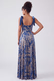 Dark Green A-Line Square Neck Long Velvet Bridesmaid Dress with Slit