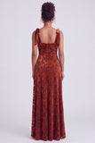 Dark Green A-Line Square Neck Long Velvet Bridesmaid Dress with Slit