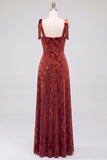 Dark Green A-Line Square Neck Long Velvet Bridesmaid Dress with Slit