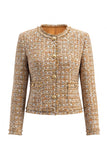 Golden Tweed Single Breasted Long Sleeves Work Dress with Pockets