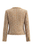 Golden Tweed Single Breasted Long Sleeves Work Dress with Pockets