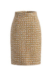 Golden Tweed Single Breasted Long Sleeves Work Dress with Pockets
