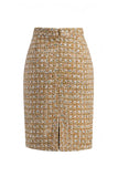 Golden Tweed Single Breasted Long Sleeves Work Dress with Pockets