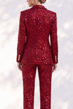 Sparkly Red 2 Piece Peak Lapel Double Breasted Sequins Women Suits