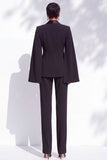 Black Pantsuits Peak Lapel Cape 2 Piece Single Breasted Women Suits