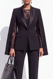Black Pantsuits Peak Lapel Cape 2 Piece Single Breasted Women Suits
