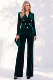Burgundy Velvet Peak Lapel Peplum V-Neck 2 Piece Women Suits